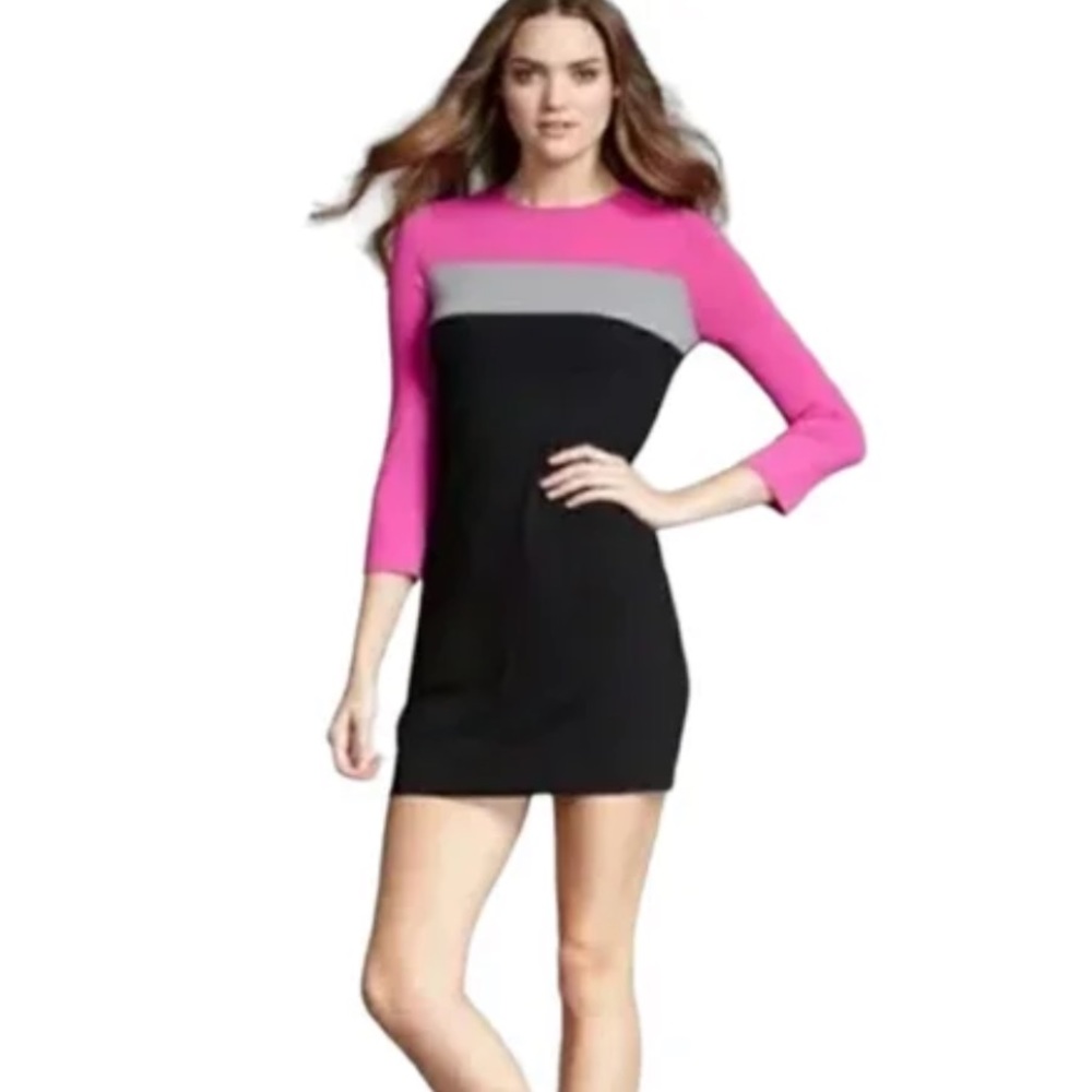 Diane Von Furstenberg Aina Sheath Dress Colorblock 3/4 Sleeve Medium